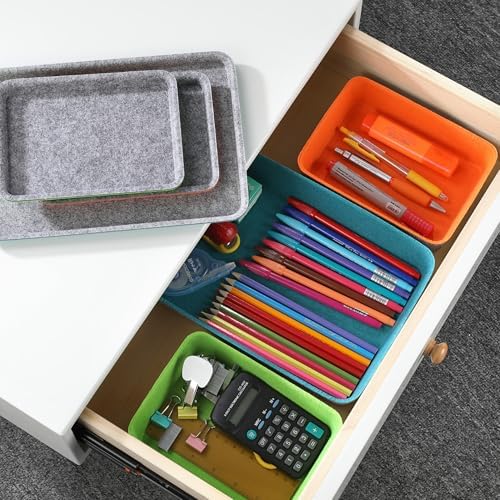 Welaxy 3-Piece Stackable Lidded Felt Desk Drawer Organizer Tray Multi-Color - Image 3