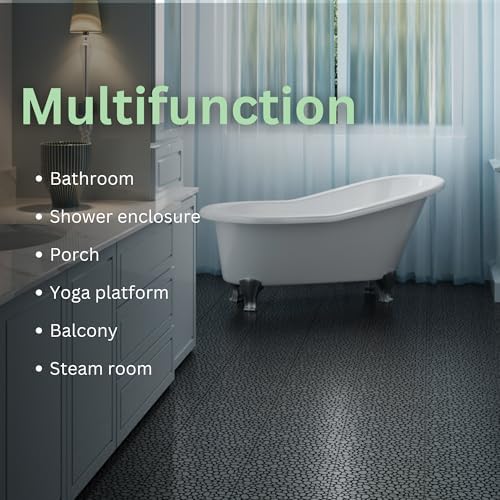 12" x 12" Gray Interlocking Deck Tiles, Anti-Slip Pebble Stone Pattern - Image 7