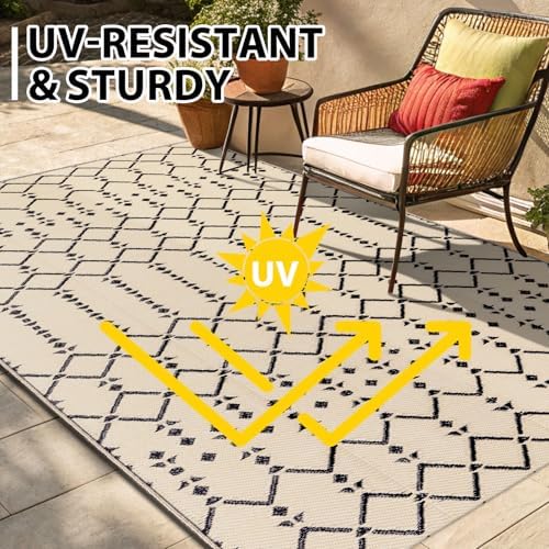 Smiry Outdoor Rug 8x10 ft Waterproof Reversible Boho Mat - Image 5