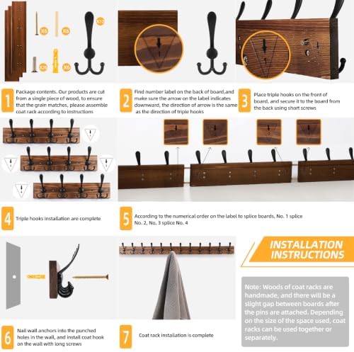 Coat Rack Wall Mount 47.3'' Solid Wood and 12 Hooks - Image 7