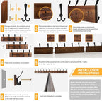 Coat Rack Wall Mount 47.3'' Solid Wood and 12 Hooks - Image 7