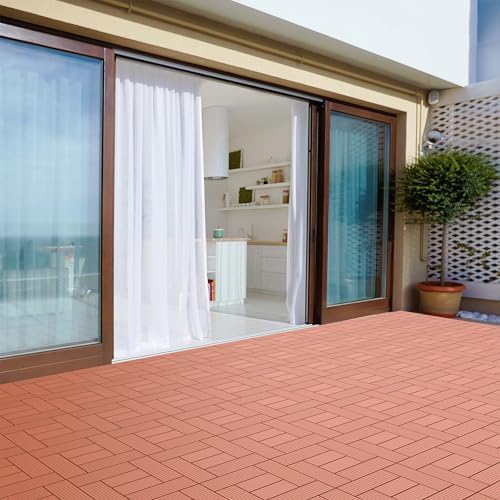 Deck Tiles - 24-Pack Wood Plastic Composite Interlocking Patio Tiles - Outdoor - Image 3