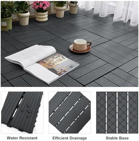 12 PCS Plastic Interlocking Patio Deck Tiles - Image 3