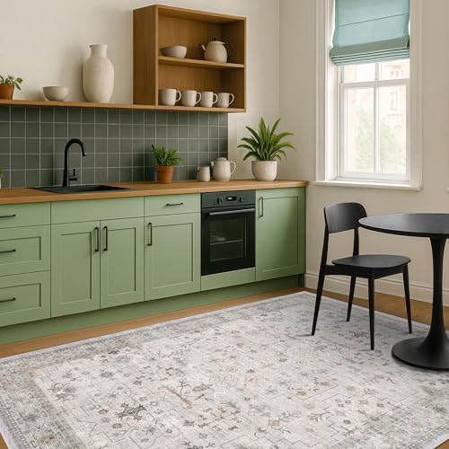 Boho Light Gray & Sage 6x8 Living Room Rug - Image 6