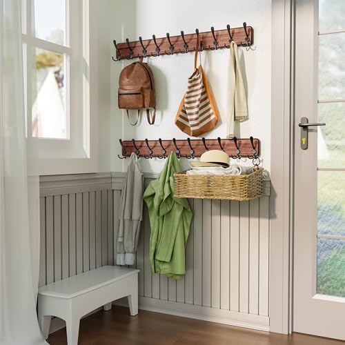 SKOLOO Rustic Coat Rack Wall Mount, 10 Hooks, 38.6'' Long, Solid Wood - Image 3