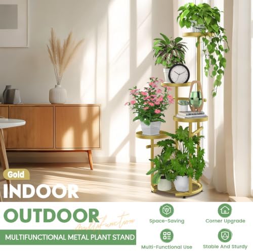 TOSKING Tall 5-Tier Round Metal Corner Plant Stand Indoor - Image 6