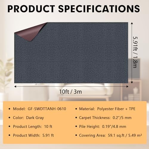 Grefinity Marine Carpet, 6 FT x 10 FT Dark Gray Indoor Outdoor Carpet - Image 2