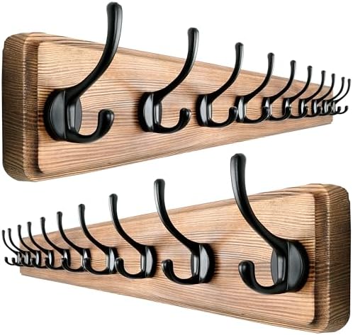 Dseap Wall Mounted Coat Rack: 38-1/4" Long, Heavy-Duty, 10-Double-Hooks Wooden by Dseap