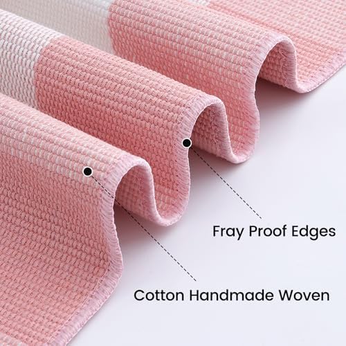 OLANLY Buffalo Plaid Rug 2'4" x 3'7" – Pink and White Cotton Checkered Doormat - Image 5