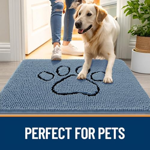 OLANLY Dog Door Mat for Muddy Paws 30x20, Paw Print Design Chenille Mud Mat - Image 6