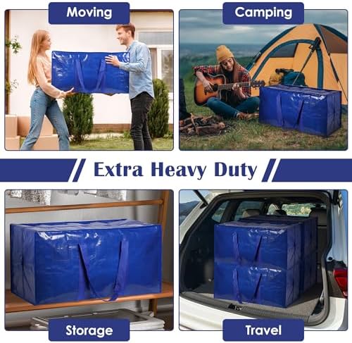 6 Pack Moving Bags with Full-Open Side Zipper, Extra Large 93L Heavy Duty - Image 7