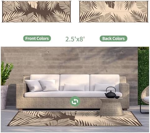 GENIMO Outdoor Rug, Waterproof Plastic Runner Rugs, 2.5'x8' Coffee Beige - Image 2
