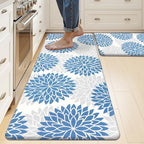 HEBE Kitchen Mats for Floor, Floral Anti Fatigue Kitchen Rugs Set of 2 by HEBE