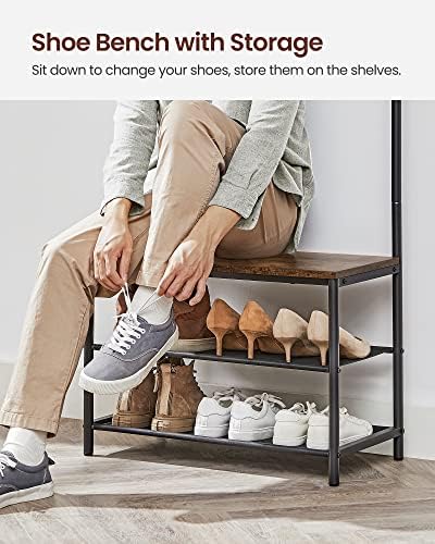 VASAGLE Hall Tree with Bench and Shoe Storage, 9 Movable Hooks, Top Bar - Image 5