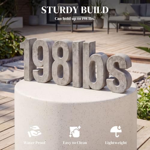 HOMCOM Outdoor Side Table Round Small End Table Concrete Finish Cream White - Image 5
