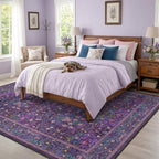 Machine Washable Dark Plum Purple Area Rug 8x10 Vintage Botanical Pattern - Image 3