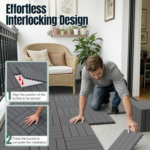 Devoko Plastic Interlocking Deck Tiles, 44 Pack Patio Flooring Tiles - Image 3