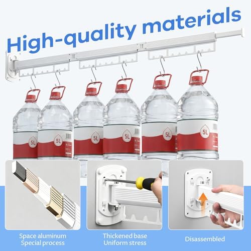 Foldable Wall Mounted Laundry Drying Rack, 3 Fold Retractable Clothes Drying - Image 5