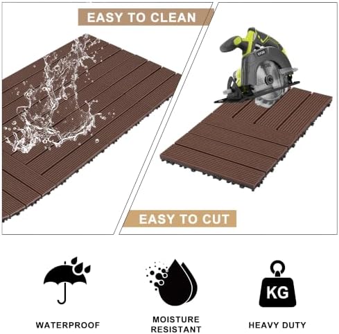 Composite Interlocking Deck Tiles Outdoor, 9 Pack, Light Coffee Color - Image 3