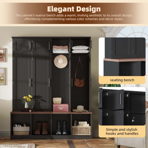 HRVEOCEI 4-in-1 Hall Tree with Storage Bench Shoe Organizer/Shelves - Image 5