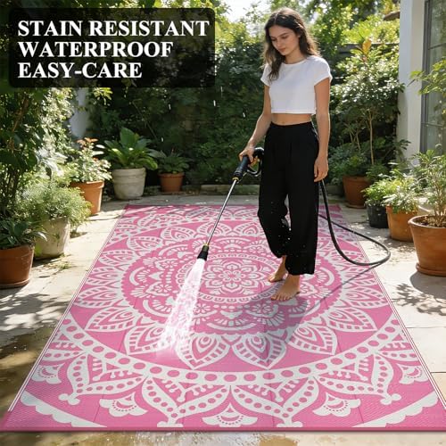 Bsmathom Waterproof Outdoor Rug 6'x9' Reversible Boho Plastic Straw Patio Deck - Image 5