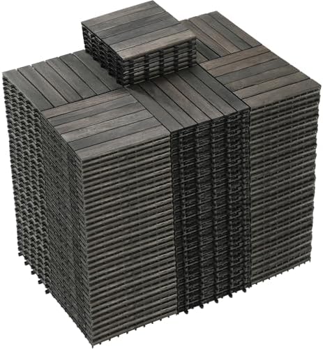 PrimeZone 216 PCS Solid Acacia Wood Interlocking Patio Deck Tiles Outdoor by PrimeZone