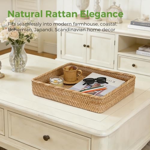 Large Rattan Serving Tray, Rectangle Wicker Storage Basket - Image 4
