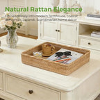 Large Rattan Serving Tray, Rectangle Wicker Storage Basket - Image 4