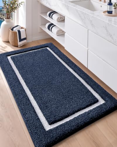 Color&Geometry Navy Blue Bathroom Rugs 43x24, Extra Soft Absorbent Microfiber by COLORG