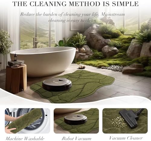 BSICPRO Large Bathroom Rugs Runner, 22x47 Scalloped Bath Mats, Olive Green - Image 5