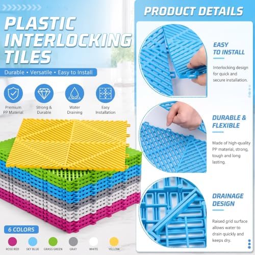 Barydat 72 Pcs 12x12 Garage Floor Tiles Interlocking Drainage - Image 3