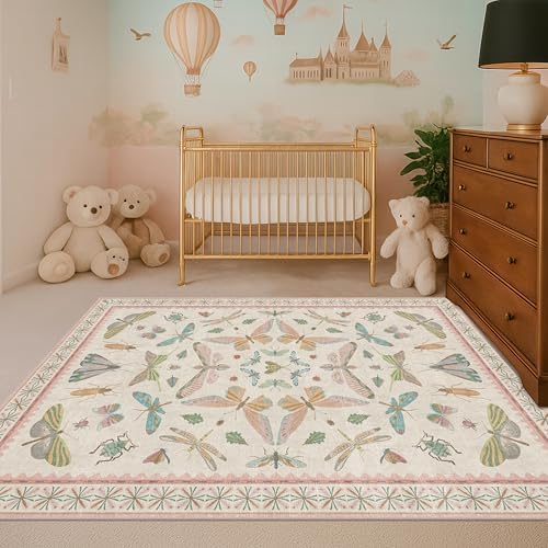 Flower Area Rug for Girls Bedroom by HazoHaus