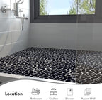 Black Pebble Tile Shower Floor, Pebble Mosaic Backsplash - Image 6