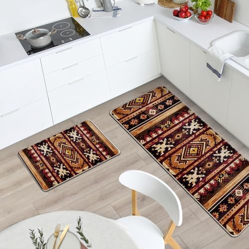 Southwest Native American Indian Kitchen Rugs Set of 2 - Image 2
