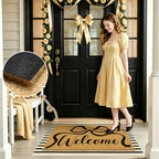 2 Pcs Coir Bow Welcome Mat Outdoor Stripe Layering Rug - Image 4