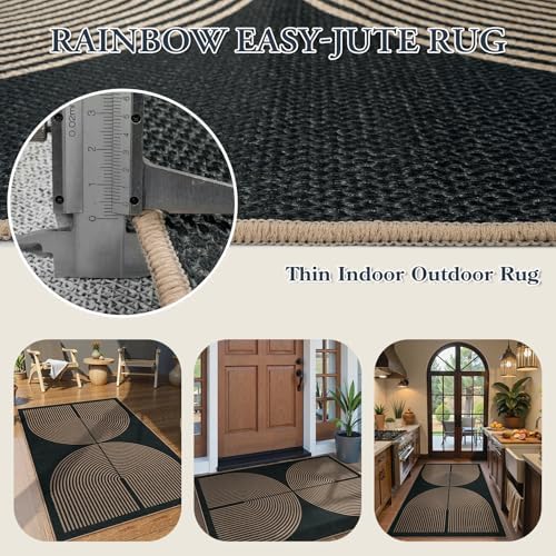 Lahome Modern Rainbow Easy Jute Outdoor Patio Rug, 3x5 Black Office Rug - Image 4