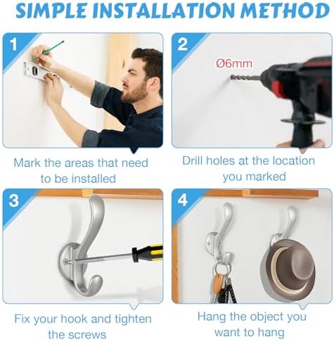 6 Pack Coat Hooks Wall Mount Heavy Duty Utility Retro Double Hooks - Image 5