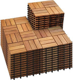 PrimeZone 54 PCS Solid Acacia Wood Interlocking Patio Deck Tiles Outdoor by PrimeZone
