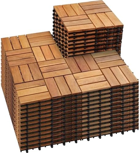 PrimeZone 54 PCS Solid Acacia Wood Interlocking Patio Deck Tiles Outdoor by PrimeZone