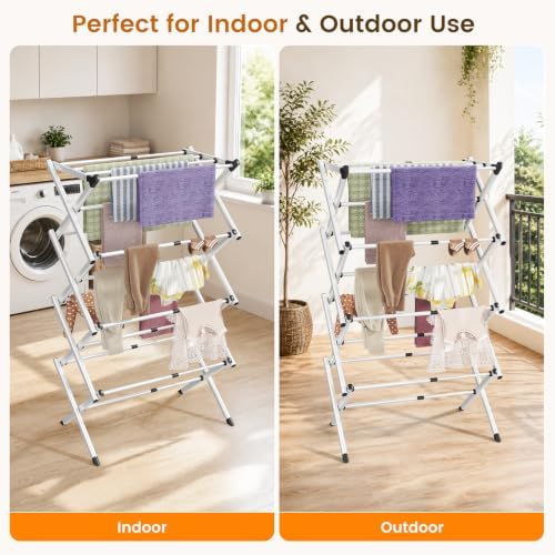 4-Tier Foldable Clothes Drying Rack, Adjustable Width 16.3"-27.95", Heavy Duty - Image 3