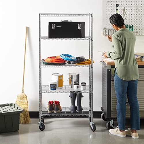 Amazon Basics 5-Shelf Adjustable, Heavy Duty Storage Shelving Unit on 4" Wheel - Image 5