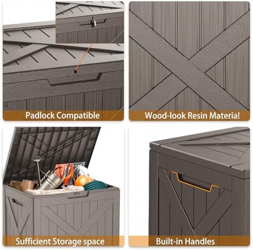 PatioZen 32 Gallon Resin Deck Box, Lockable Outdoor Storage Box - Image 7