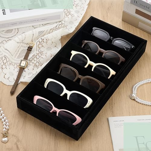 Juexica 4 Pcs Velvet Sunglass Trays 6 Grids Sunglasses Organizer - Image 3