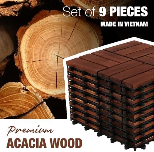 Acacia Wood Interlocking Deck Tiles, Patio & Backyard Tile, 12 in - Image 6