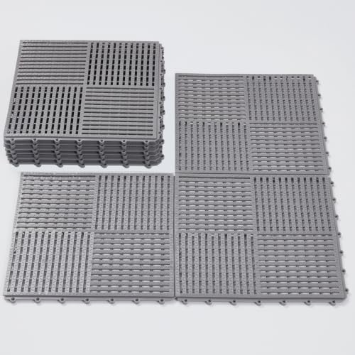 9 Pack Modular Interlocking Tiles Double Non-Slip 12"x12" Gray by wiiiw