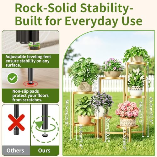Stand Plants Gold, 7 Tiered Corner Plant Stand Indoor Outdoor, Tall Folding Rack - Image 3