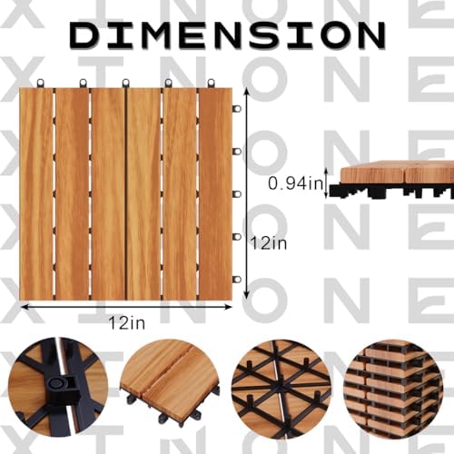 27Pcs Interlocking Deck Tiles, 12x12in Acacia Wood Flooring - Image 2