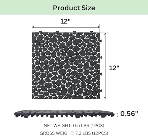 12" x 12" Gray Interlocking Deck Tiles, Anti-Slip Pebble Stone Pattern - Image 2