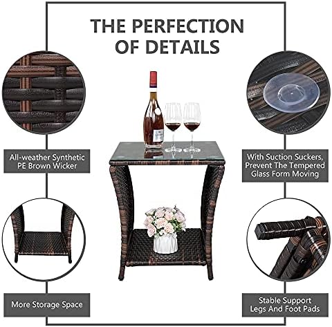 VINGLI Outdoor Wicker Side Table Patio Side Tables - Image 4