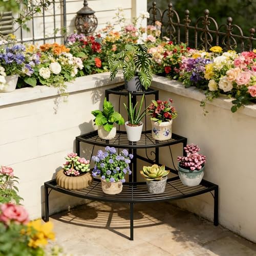 Plant Pot Stand Shelf, 3 Tier Flower Quarter Display Rack, Metal Succulent - Image 4